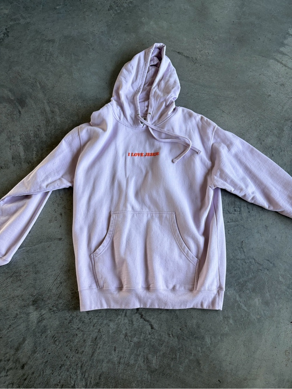 Lavender Pullover Hoodie with Contrasting Orange Script